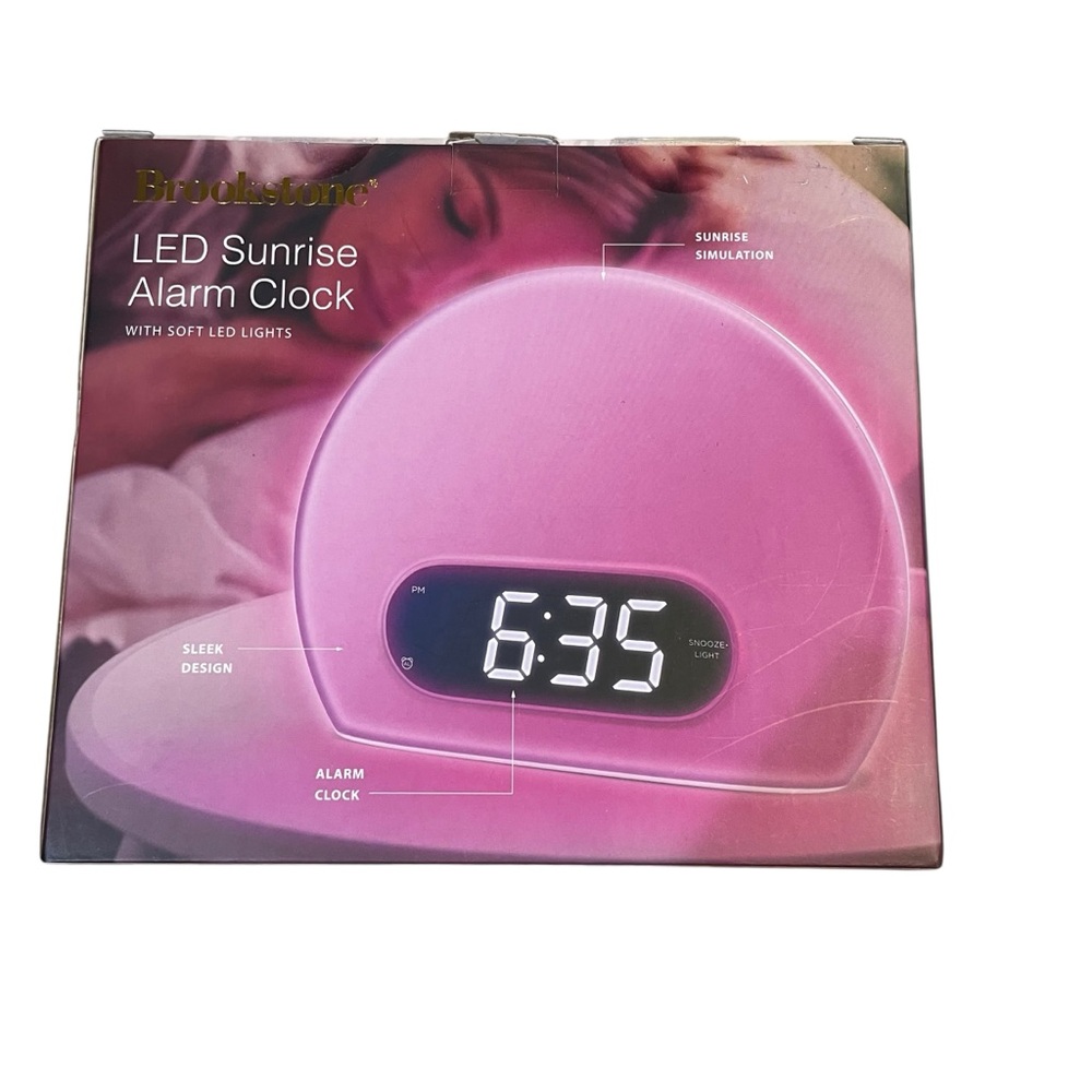 Brookstone LED Sunrise Alarm Clock Multicolor LED Light Therapy Bedside Clock